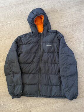 Eddie Bauer EB650 Hooded Down Puffer Jacket Black Orange Men’s XL